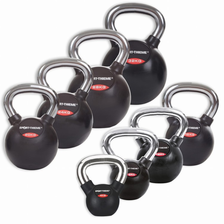 Kettlebells Sport-Thieme „Gumowane gładkie, chromowane uchwyty duży zestaw.jpg