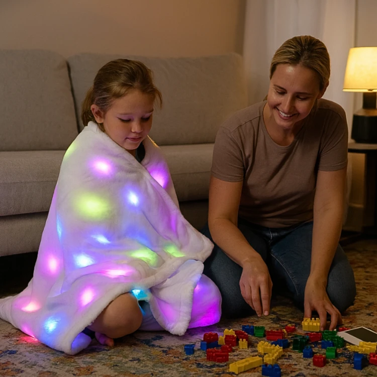 Pluszowy zestaw sensoryczny LED koc i poduszka Playlearn
