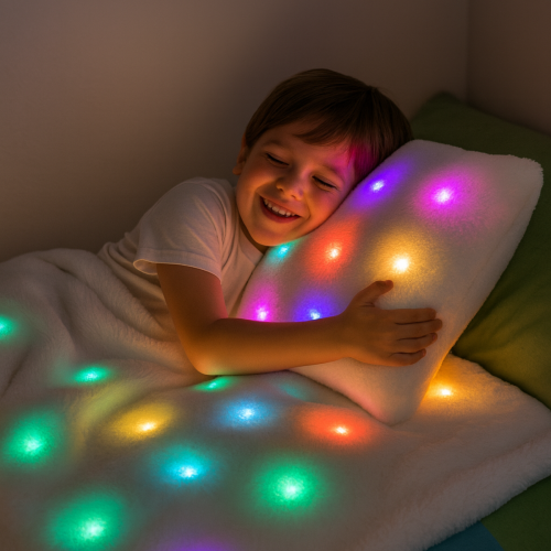 Pluszowy zestaw sensoryczny LED koc i poduszka Playlearn
