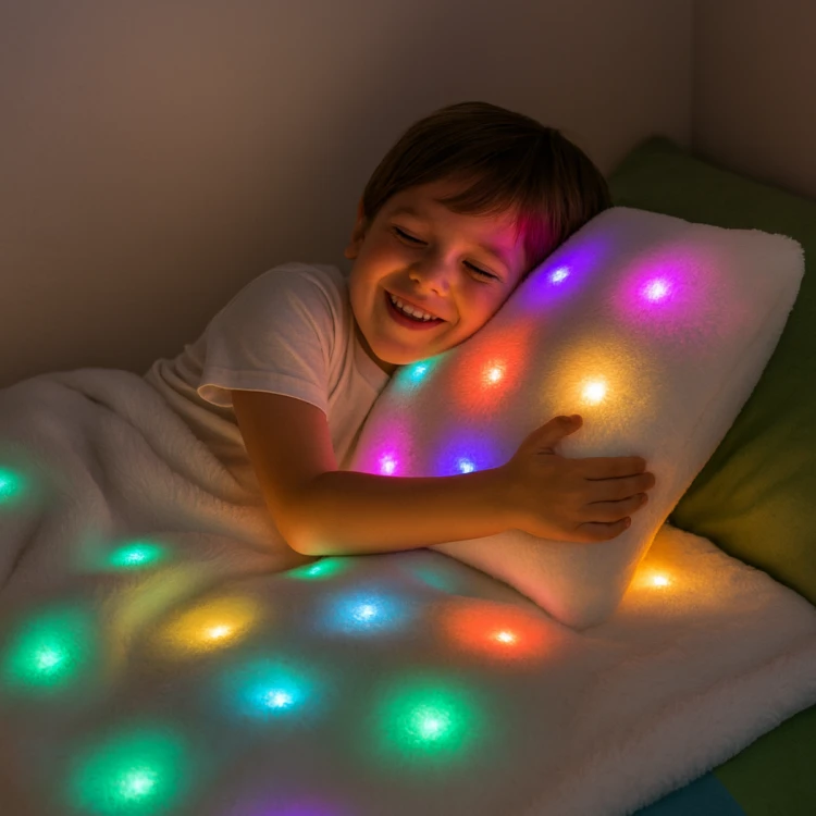 Pluszowy zestaw sensoryczny LED koc i poduszka Playlearn