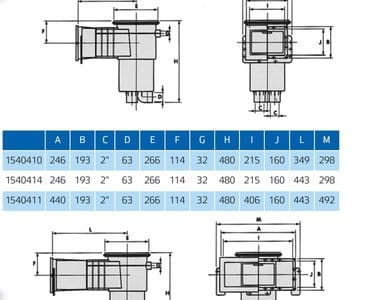 Skimmer przedłużany VA basen foliowy 215x160mm