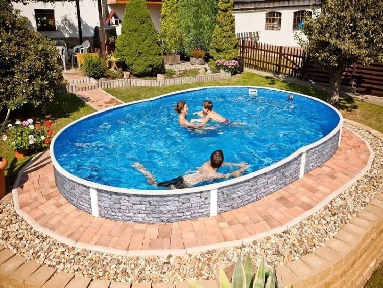 Basen stalowy komplet Azuro owalny dekor kamień 5,5x3,7m