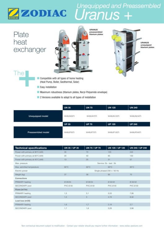 Zodiac płytowy wymiennik ciepła do basenu URANUS