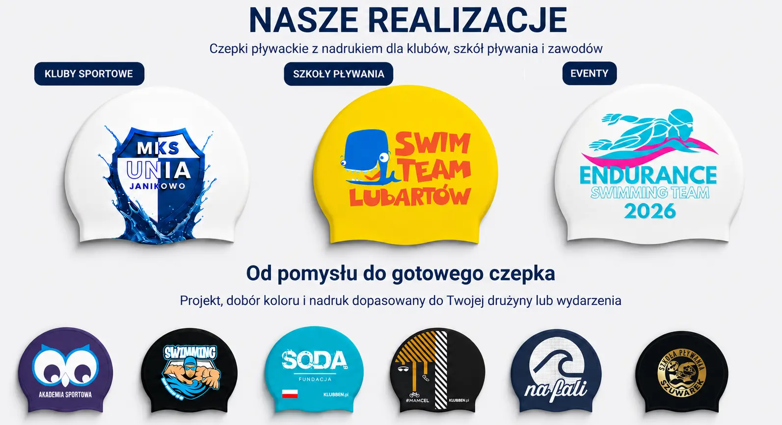 Galeria realizacji czepków z nadrukiem Klubben
